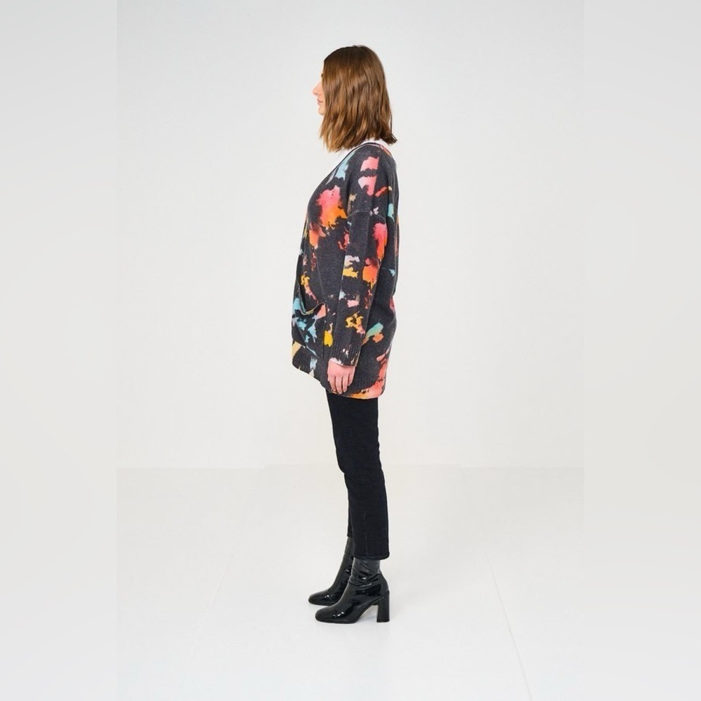 Brodie 100% Cashmere Paint Splatter Cardigan Abstract Print spring light layer - Picture 2 of 8